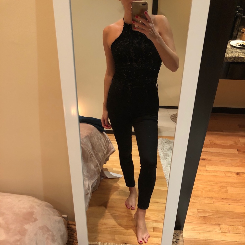 Black sequins body suit